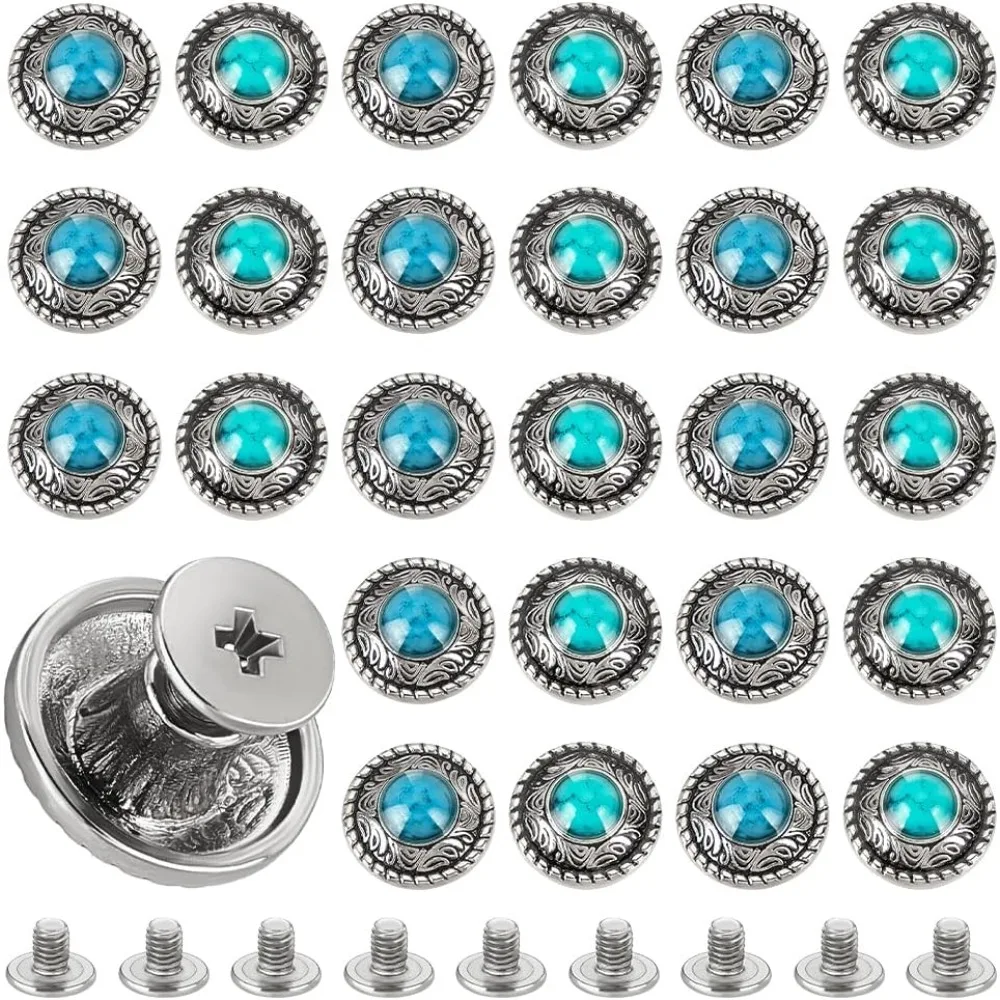 20 Sets Conchos for Leather 2 Colors Alloy Engraving Decorative Buttons Metal Screw Back Button Retro Leather Screw Rivets