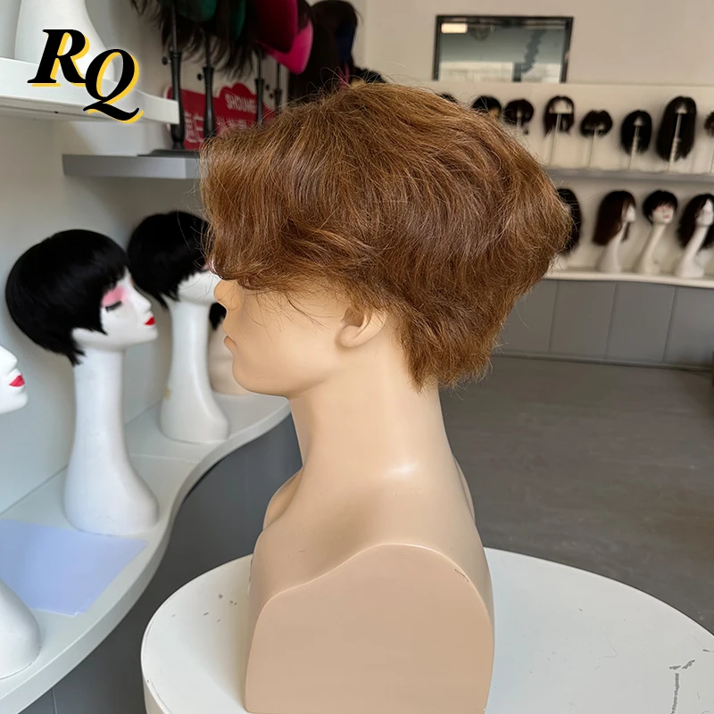 Pre Styled Male Wig Hair Cut Full Lace Wig For Men Ready To Wear Color 4 Toupee Hairpiece Virgin Human Hair Replacement System