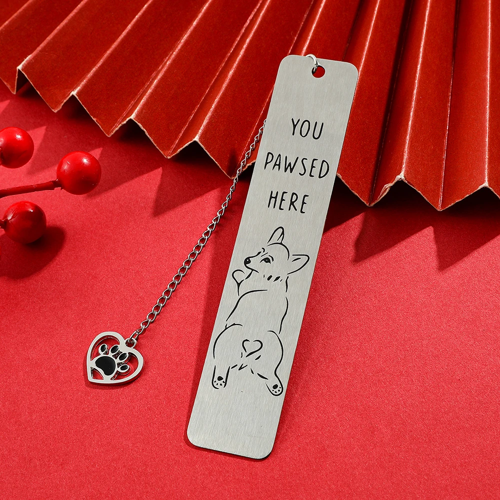 1pcs/2pcs Pet Dog & Cat Stainless Steel Bookmarks, Metal Bookmarks Men & Women Reading Marker Stationery Corgi & Kitten Bookmark