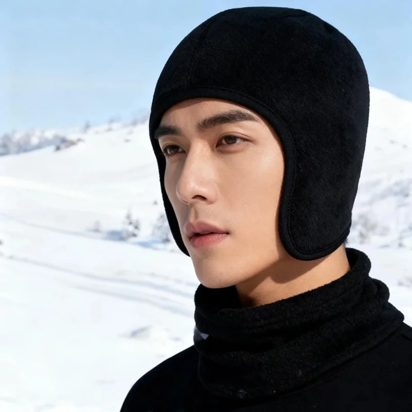 

Winter Outdoor Cycling Warmth Beanie Fleece-Lined Ear-Covering Beanie Double-Layer Thickened Elderly Sleep Hat