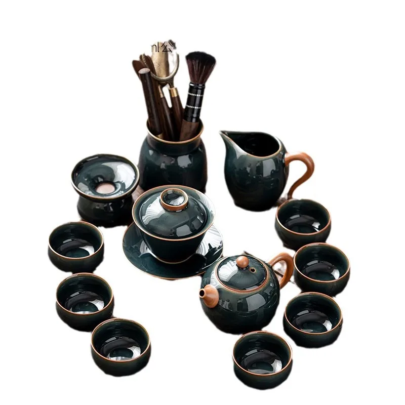 

Ge kiln tea set household light luxury ceramic brewing teapot dry brewing teas tray new office brewing teas kung fu tea set
