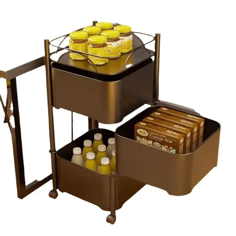 Rotatable Kitchen Living Room Cart Furniture Storage Shelf Side Table Storage Rack Trolley Rolling Storage Cart with Drawers