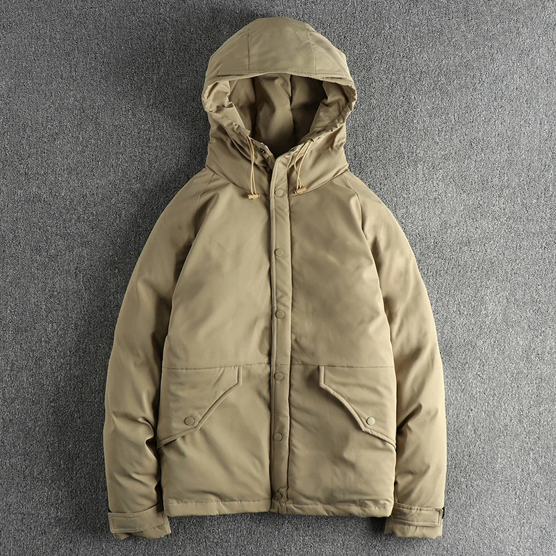 Nueva chaqueta Parka acolchada de carga con relleno de plumón de pato Retro americano de invierno con capucha Amekaji para hombre gabardina gruesa de gran tamaño a la moda