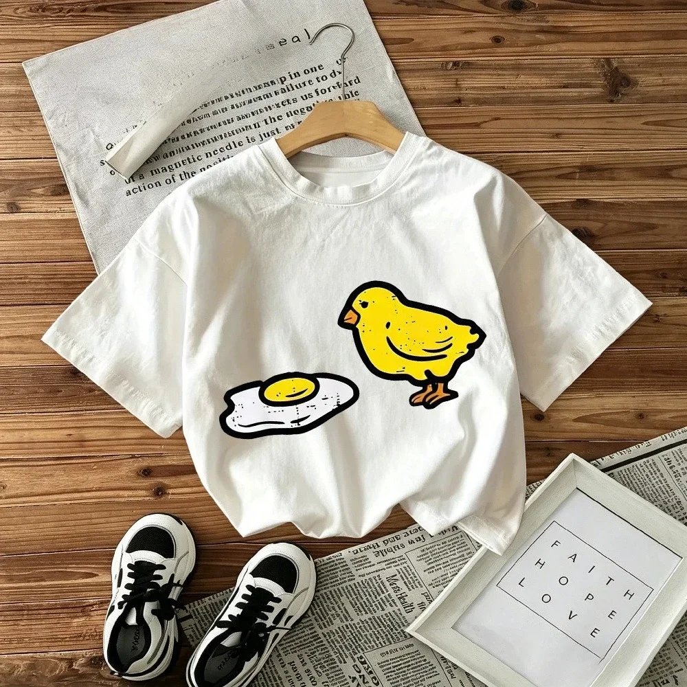 Children's Round Neck T-shirt Loose Comfortable Soft Skin Friendly Fashionable Simple Versatile Chicken Egg Print Short Sleeved