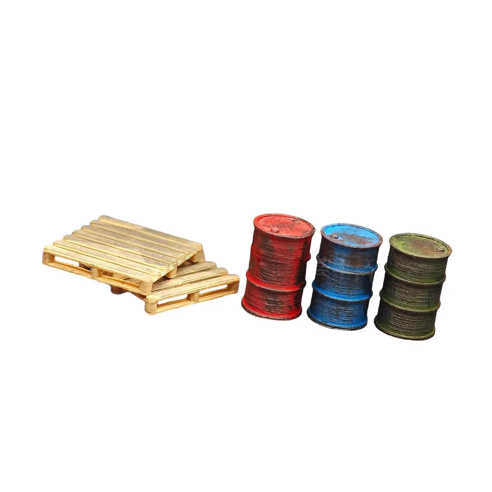 3Pcs Garage Oil Tank Barrel Model 1/64 Collection Creative Decorative Classic Hand Painting for Workshop Garage Parking Lots