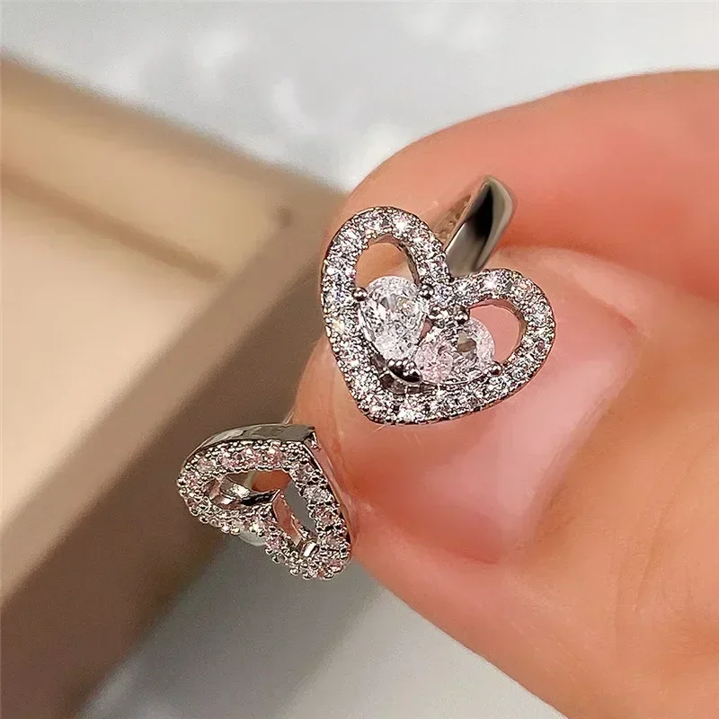 New Luxury Heart Wedding Rings for Women Brilliant Cubic Zirconia Newly-designed Fashion Opening  Female 2026 Jewelry