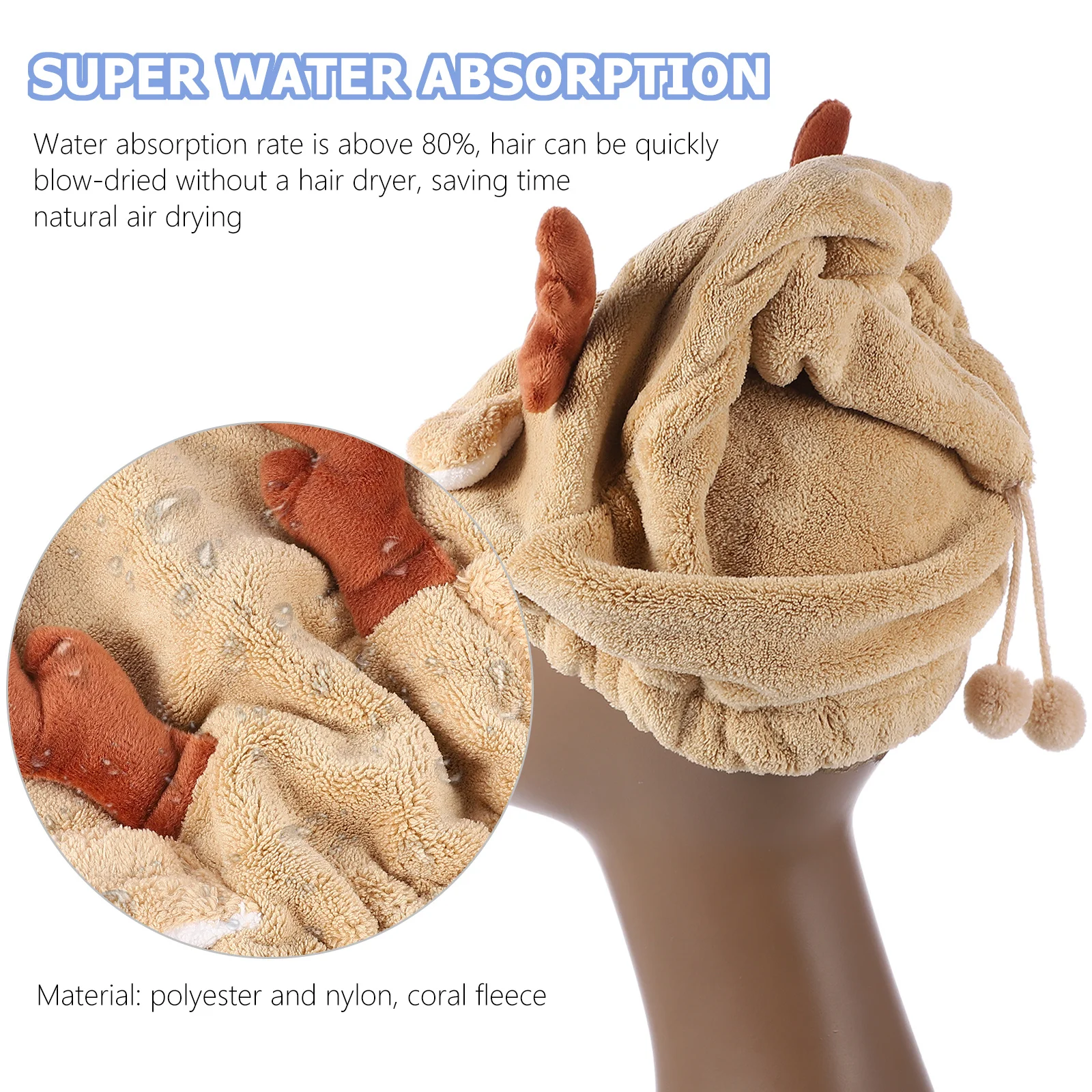 사슴뿔 모양 빠른 건조 두꺼운 마이크로화이버 헤어 타월 랩 퀵 드라이 목욕 모자 초흡수 헤어 드라이 캡 샤워 캡