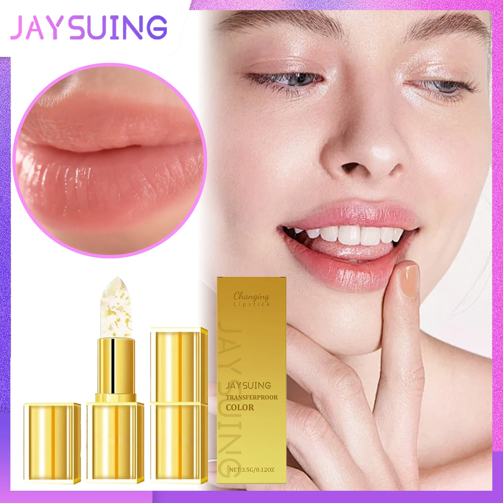 Gold Leaf Color Changing Lip Balm Tinted Lip Care Moisturizing Repair Dry Chapped Lip Hydrating Gloss Non Sticky Winter Skincare