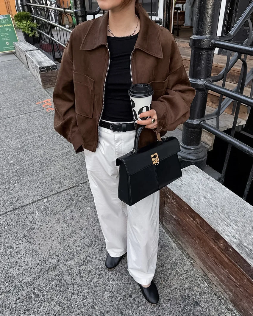 Women's Retro Trend Loose Suede Jacket Brown Fashionable Winter Top 2026 New Item