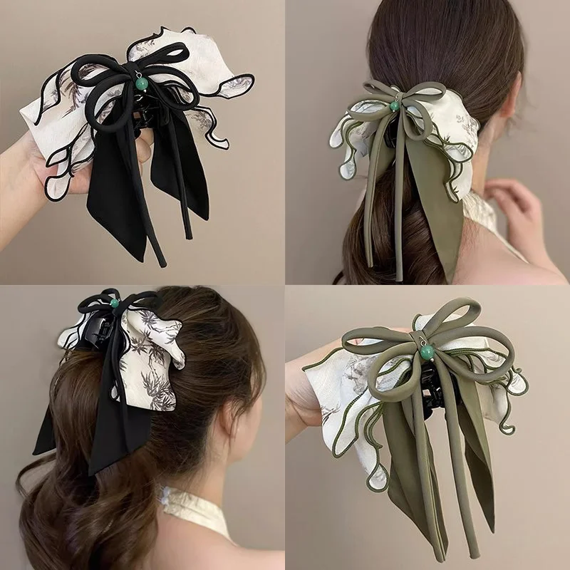 

Ink Wash Painting Hair Claw Clip - Chinese Style Bow Butterfly Clip, New Zen Hair Accessories