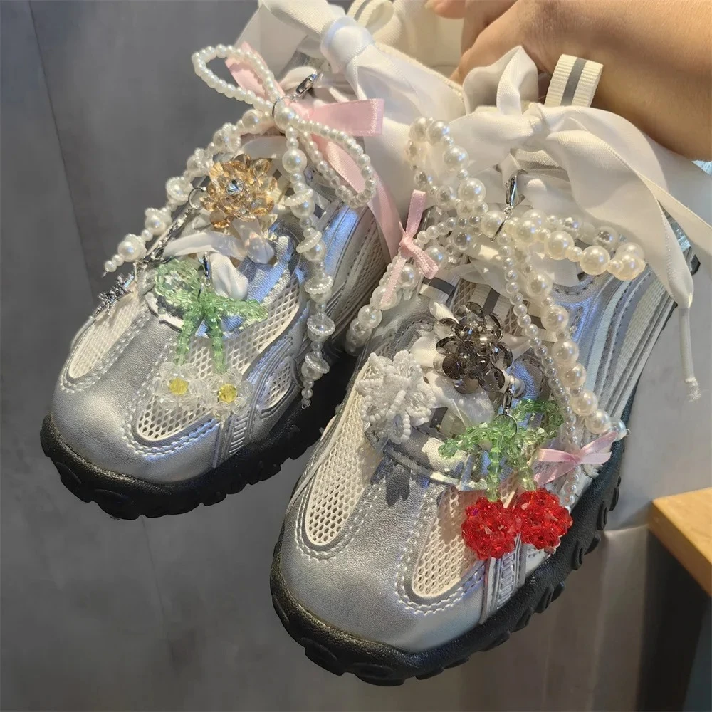 1Pcs Crystal Pearl Flower Shoe Charm Buckle DIY Sneaker Lace Accessory Fruit Theme Decorative Charms for Shoes