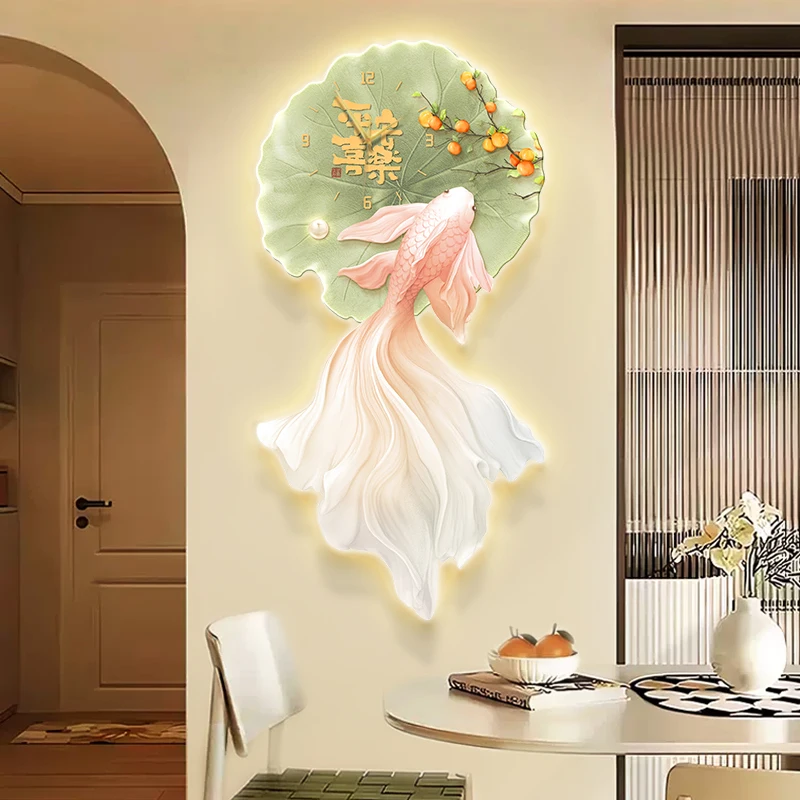 Koi living room wall clock advanced modern simple dining room clock wall lamp light luxury high sense family wall mural lamp