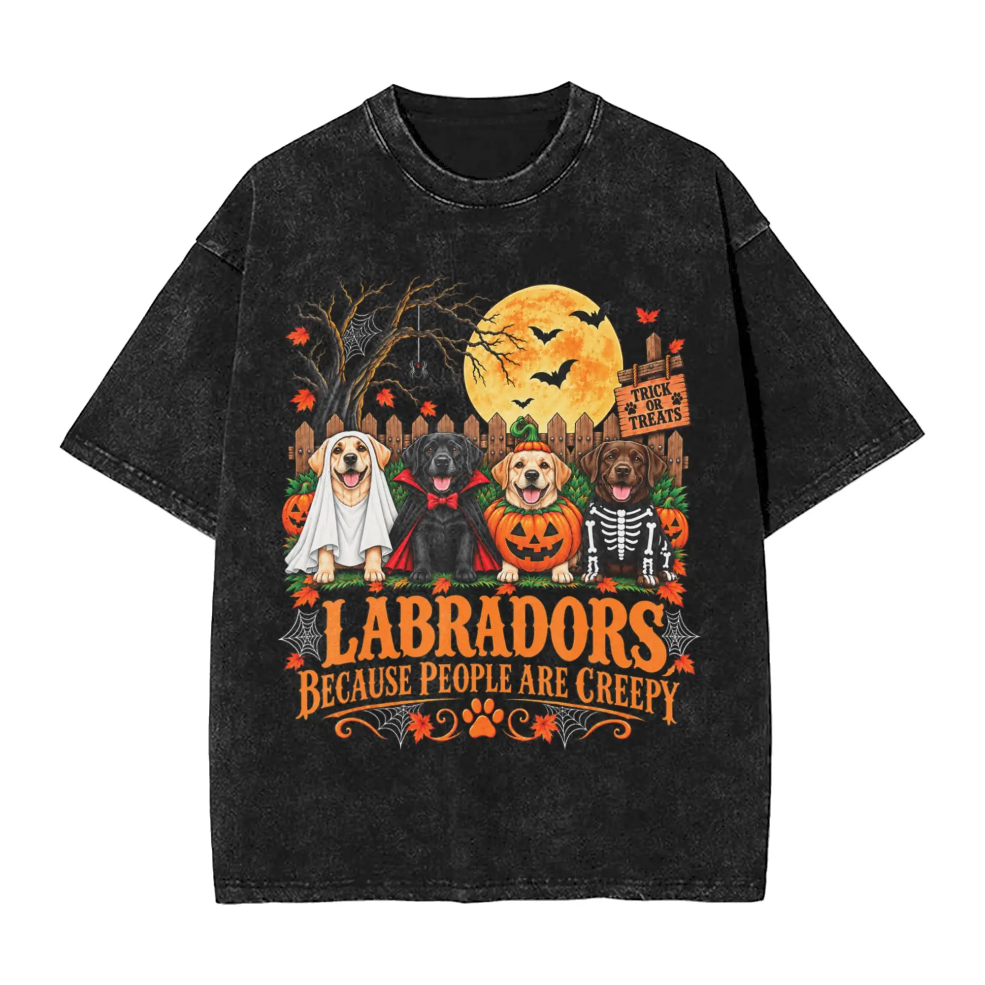 Men Labradors Because People are Creepy Halloween Dogs Costume T Shirts  Tops Summer Streetwear Short-Sleeved T-Shirt Crewneck