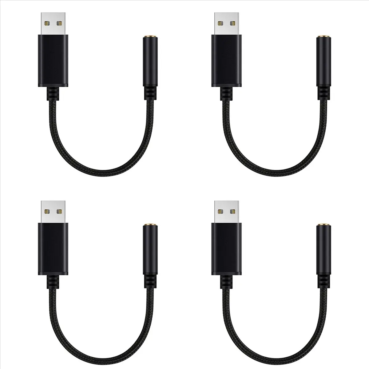 AABFK 4X USB إلى 3.5 ملم محول صوت جاك سماعة الرأس، بطاقة صوت ستيريو خارجية للكمبيوتر الشخصي والكمبيوتر المحمول، لجهاز PS4، لجهاز Mac إلخ (0.6 قدم)