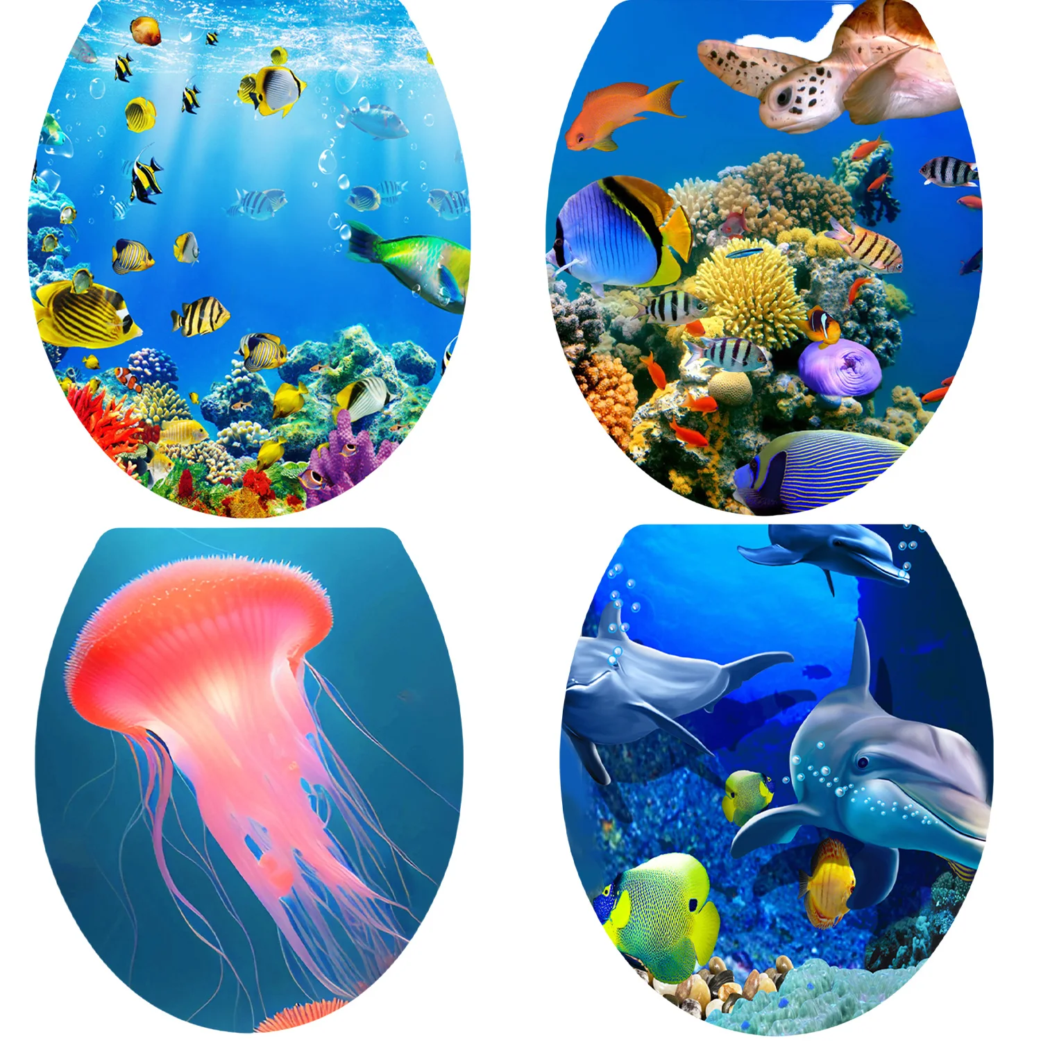 

4pcs Marine Life Stickers for Bathroom PVC Toilet Decals Featuring Turtles and Underwater Creatures for a Refreshing Look