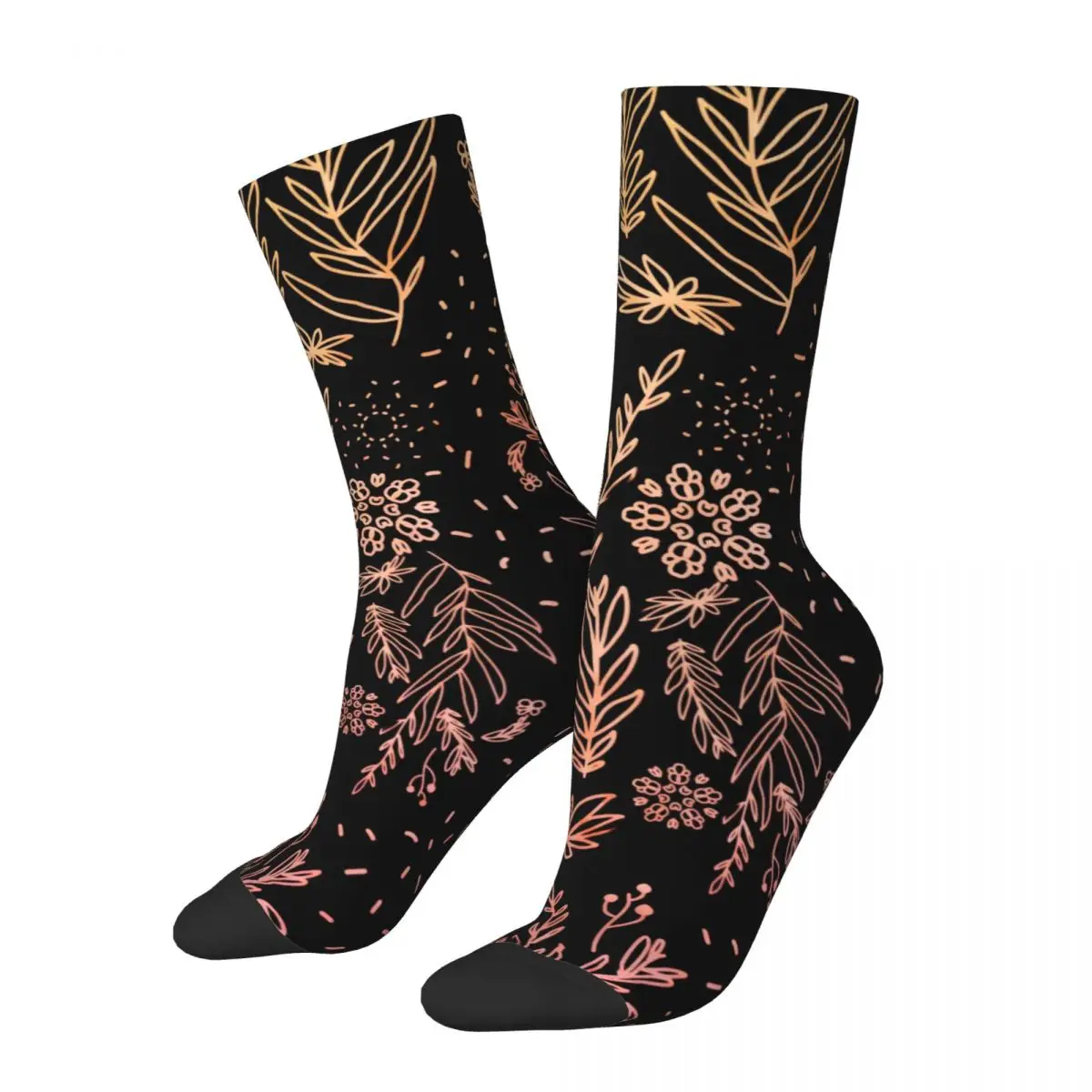 Gold Rose Floral Stockings Cute Flowers Graphic Fashion Socks Spring Non Skid Socks Female Running Sports Soft Socks