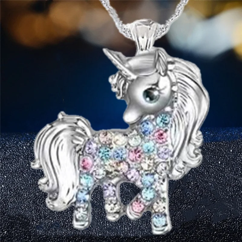 Exquisite Fashion Unicorn Necklace Color Cartoon Unicorn Jewelry Pendant Necklace for Women Party Birthday Anniversary Gift