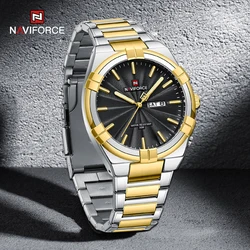 NAVIFORCE-Montre à Quartz en Or pour Homme, Étanche, Acier Inoxydable, Mode Décontractée, Horloge Masculine, Top Marque Originale, Luxe