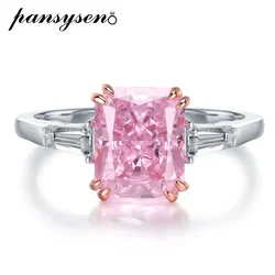 PANSYSEN 18K White Gold Plated Ring 925 Sterling Silver 2ct Pink Sapphire Simulated Moissanite Wedding Bands Engagement Rings