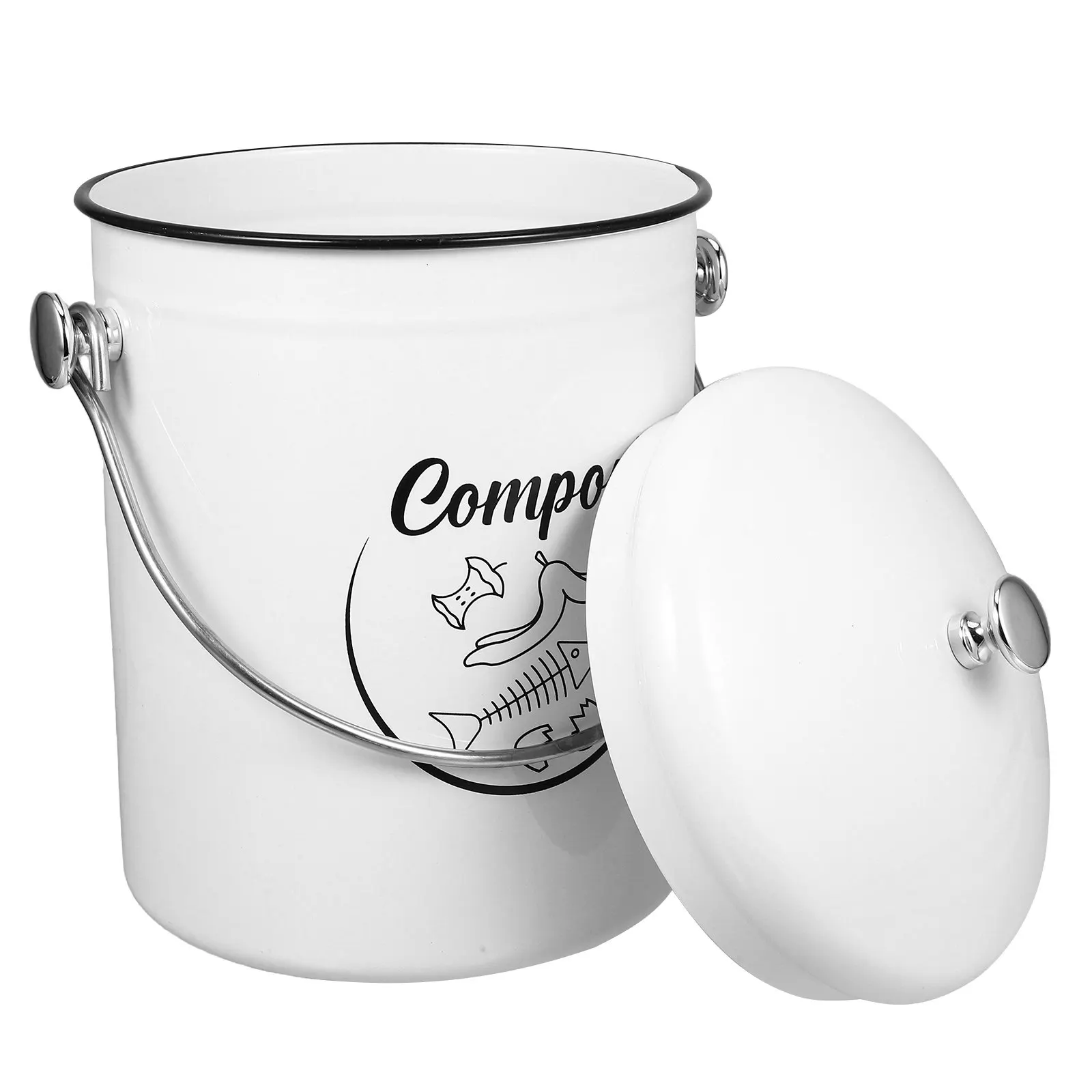 5L Kitchen Compost Bin Iron Countertop Food Waste Container Odor Proof Lid Large Capacity Eco Friendly Recycling Bin for Home