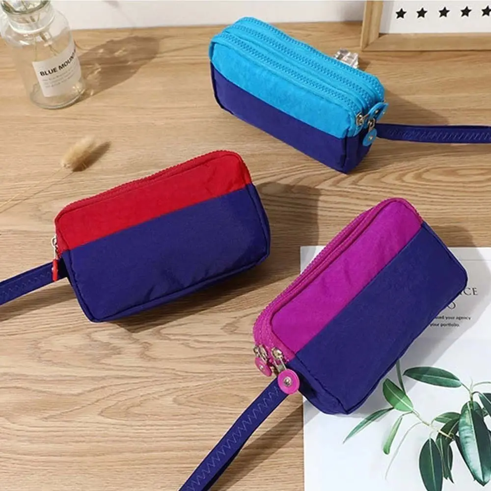 

Large Capacity Wallet High Quality Three Layer Nylon Wrist Clutch Bag With Lanyard Waterproof Coin Purse