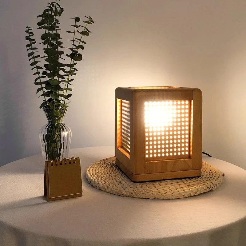 

Nordic solid wood Internet celebrity bedroom bedside table lamp warm romantic Japanese retro log wind bed and breakfast living