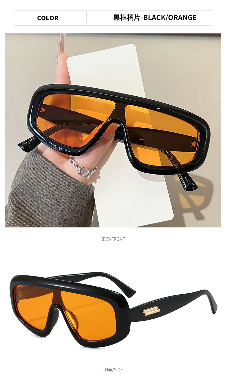 Vintage One-Piece Quadratische Sonnenbrille für Damen Neue Mode Schwarze Verlaufsgläser Übergroße Sonnenbrille für Herren Retro Gestreifte Fahrbrille – Detail 18