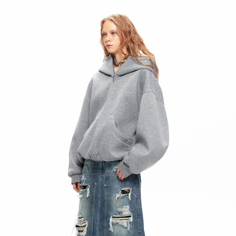 Unisex Hoodies Autumn Winter Vintage Man Women Sweater Jacket American Casual Style Double Zip Cardigan Couples Casual Top