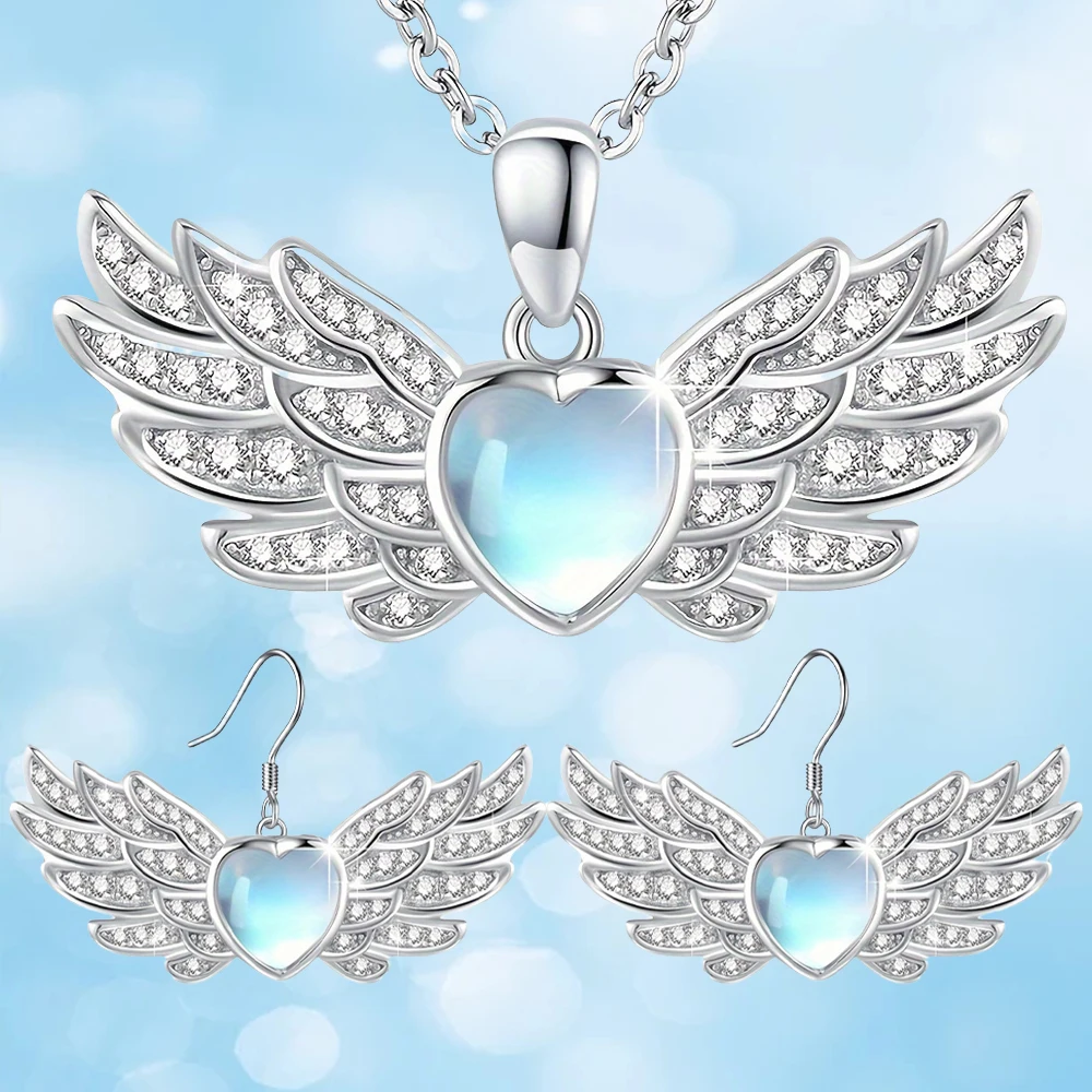 3pc Angel Wing Pendant Necklace Earring Set Fashion Party Jewelry Set Valentine's Day Birthday Anniversary Gift