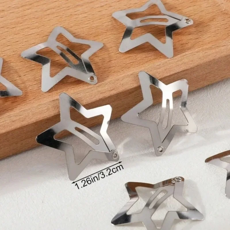 Silver Star BB Hairclips para meninas e mulheres, bonito estrela presilhas, simples Metal Snap Clip, cocar, cabelo Jóias Acessórios, Y2K, 2 PCs, 50PCs