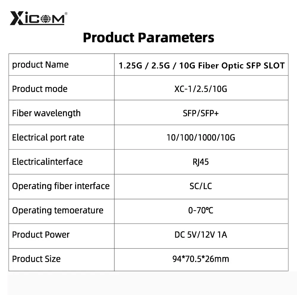 Convertidor de medios ópticos de fibra, transceptor SFP, interruptor Ethernet de fibra SFP +, ranura sin fuente de alimentación, 1,25G/2,5G/10G, RJ45