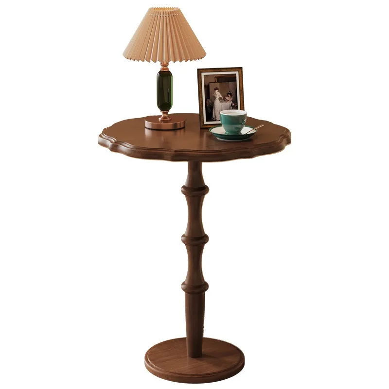 American retro solid wood round small coffee table casual corner balcony coffee side bedside table French sofa side table