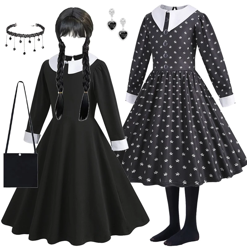 Black Mesh Fluffy Dress for Kids Gothic Costumes for Girls Vampire Cosplay Dress Halloween Clothes for Kids Carnival Party Gifts