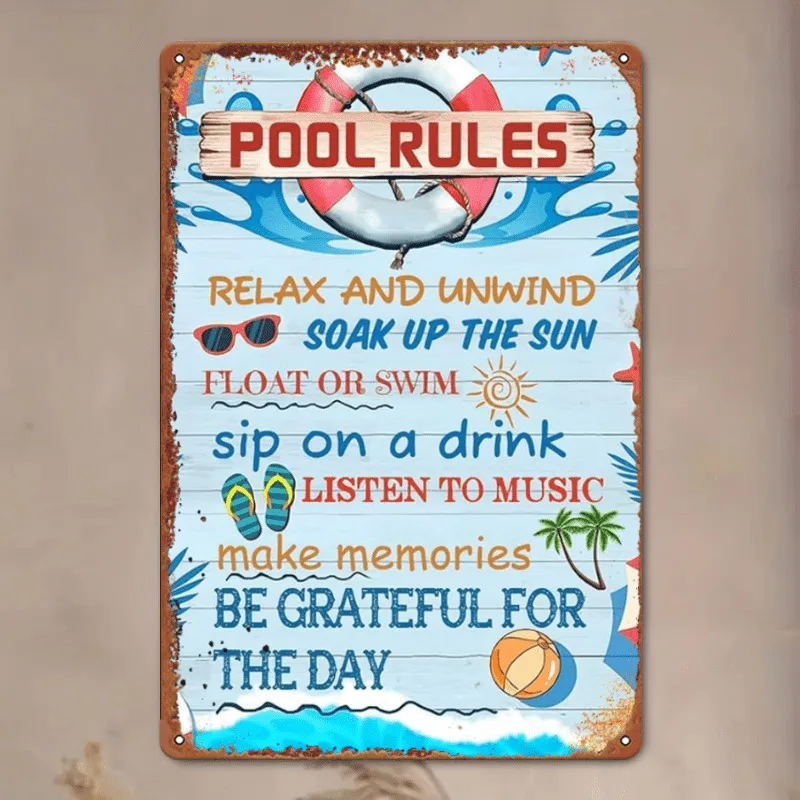 2D Flat Large Size Vintage Billiards Rules Metal Tin Sign Retro Wall Plaque for Game Room Bar Man Cave Wall Decor