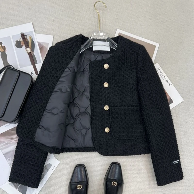 مبطن القطن الداخلية بطانة صف مزدوج زر المرأة سترة قصيرة الخريف الشتاء الساخن بيع الموسم السترات النسائية الأنيقة #1