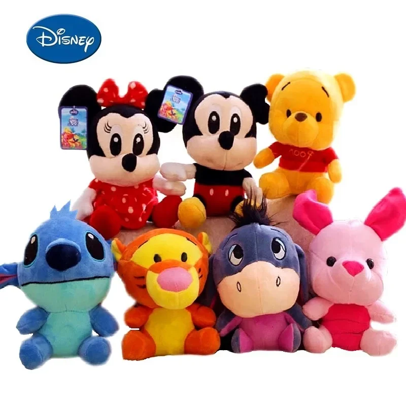 20cm Disney Cartoon Stuffed Animals Plush Toys Winnie the Pooh Mickey Mouse Minnie Dolls Lilo & Stitch Cute boy girl Kids gifts