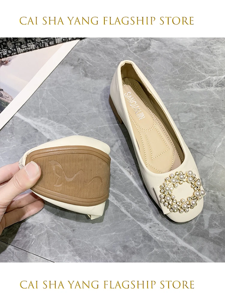 Pearl Decorated Soft Bottom Flat Shoes Women's Korean Style Spring Autumn Casual Fashion Single Shoes Slip-On round Toe