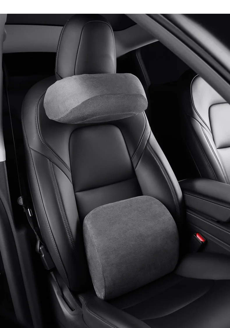 

Car Seat Back Pillow Headrest Neck Cervical Lumbar Support FobFor Tesla Model Y 3 S X Suede Fabric