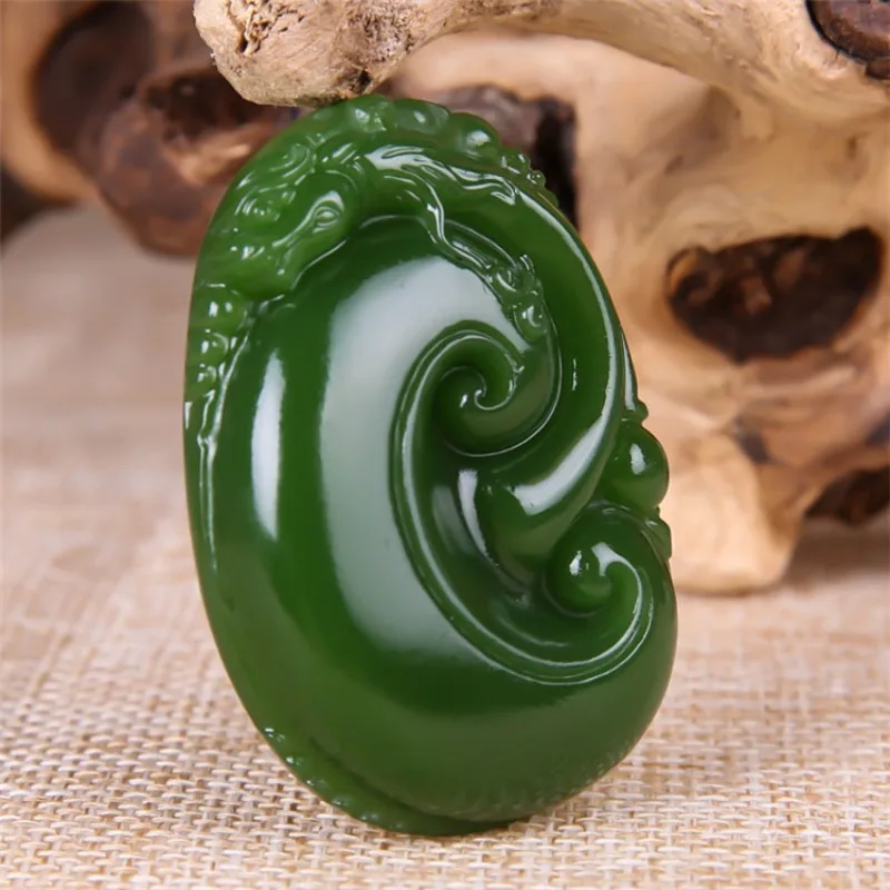 Jasper Spinach Green Ruyi Pendant White Jade Auspicious Ruyi Versatile Pendant Men's and Women's Models