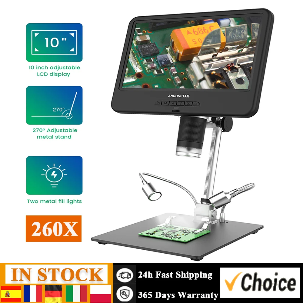 AD210 Digital Microscope 12 Million Pixels IPS Touching Screen 260X Magnification Soldering Microscope LED Fill Light