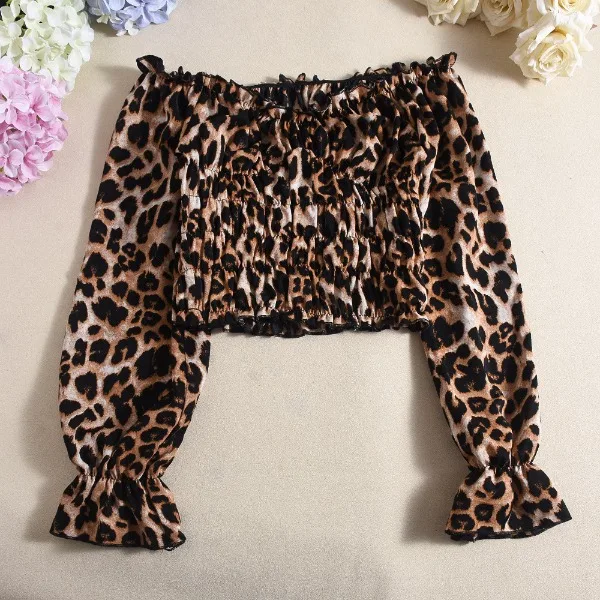 เสือดาวพิมพ์ Nightgown ชุดผู้หญิงฤดูร้อน 2025 Slash คอชุดนอนแขนยาวชุดนอน Crop Top Nightie กางเกงขาสั้น Ladie ชุดนอน