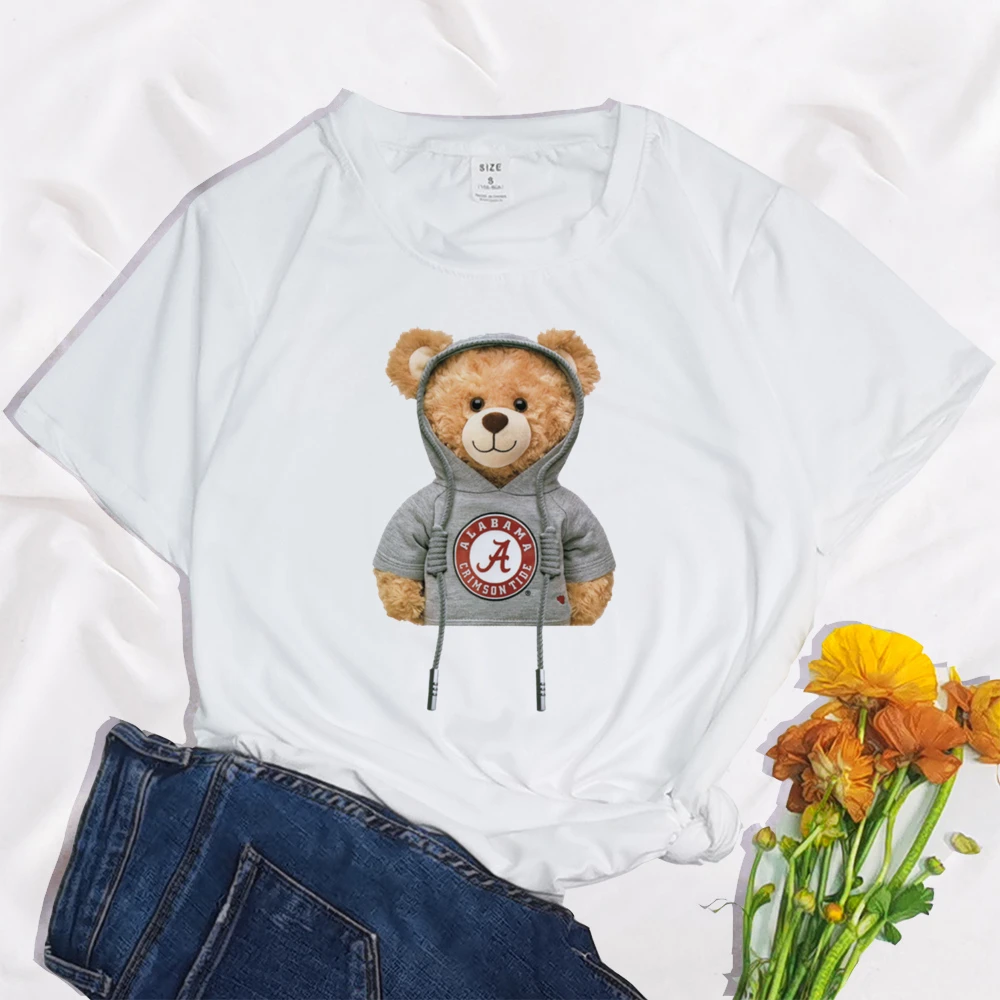 Love Yourself Bear-Camiseta con estampado Harajuku para mujer, blusa informal básica con cuello redondo, camisa blanca de manga corta