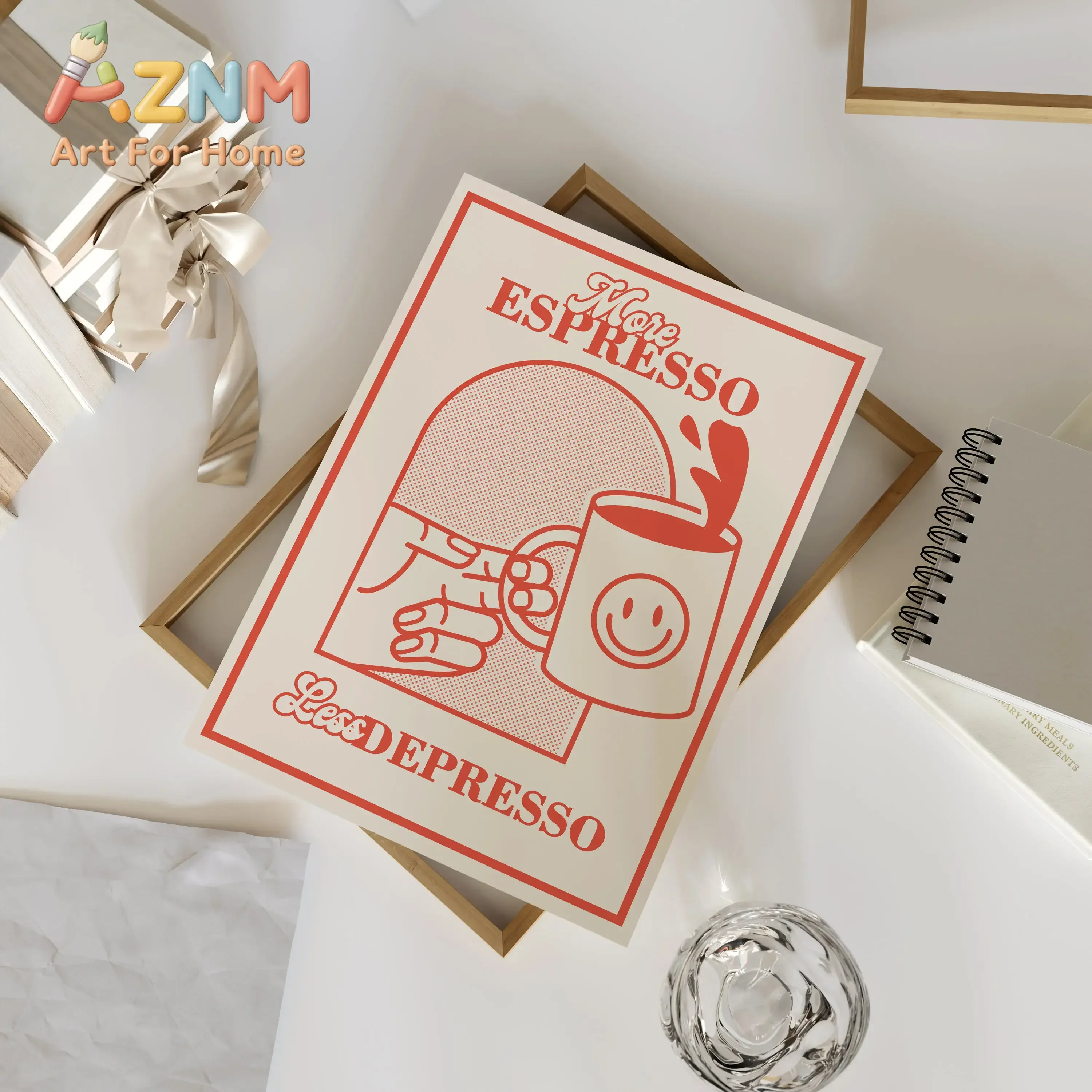 Coffee Poster Un Cafe Foodie Drawing More Espresso Less Depresso Print Trendy Canvas Wall Art Kitchen Home Decor