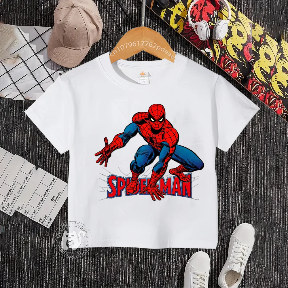 Handsome Spider-Man children's summer 100% cotton O-neck T-shirt fashionable boys and girls outdoor casual children's T-shirt