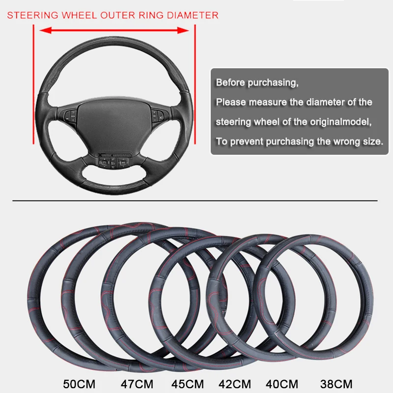 Cow True Leather Truck Bus Van Lorry Car Steering Wheel Cover For Auto Diameters 38 40 42 45 47 50CM 6 Sizes to Choose Wrap