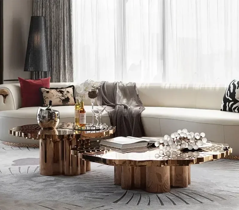 

NEW Stainless Steel Irregular High-End Artistic Designer Living Room Root Tea Table Combination