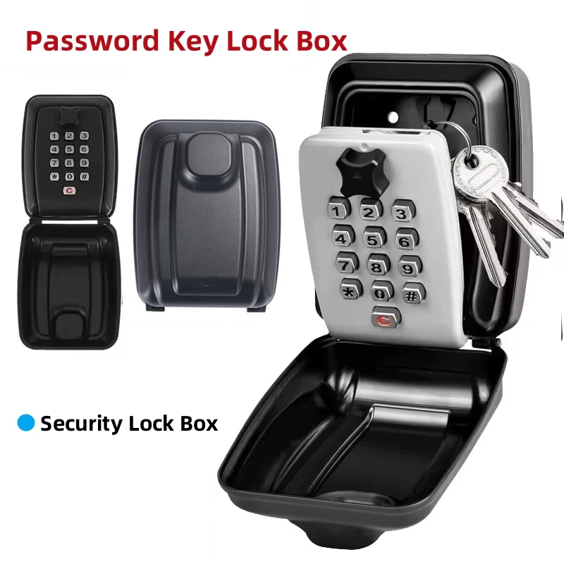 Password Key Lock Box Waterproof Wall Mounted Lock 12 Digit Combination Resettable Large Capacity Security Lock Box for Home Gar