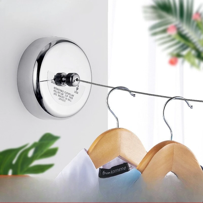 

Retractable Clothesline Stainless Steel Wire Invisible Hanging Rope No Drill Wall Mount Laundry Drying Rope Travel Use