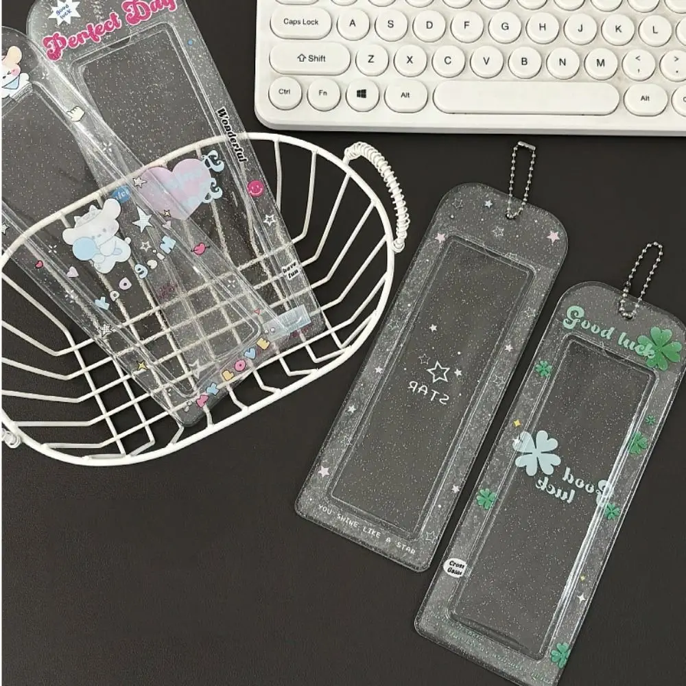 Милый блестящий прозрачный держатель для фотокарт, прозрачная 4-сетчатая сумка для карт с брелком, сумка-подвеска, чехол для фотокарточки