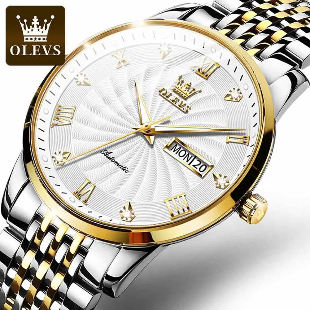 OLEVS-reloj mecánico para hombre, de lujo, automático, deportivo, de acero inoxidable, resistente al agua, masculino, 6530